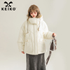 ZFIOD白色绗格短款棉服棉袄女冬季小个子加厚保暖连帽外套面包服