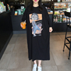 2023夏季韩国东大门大码女装卡通宽松蝙蝠袖长款棉短袖t恤裙