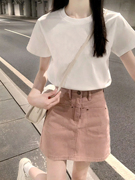 韩系时尚一整套女夏季短袖上衣配牛仔半身裙盐甜酷学院风两件套装