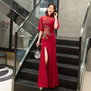 中式敬酒服新娘2023夏季结婚旗袍红色礼服长款显瘦礼服