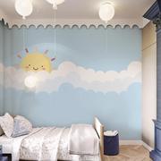 蓝色云朵壁纸男孩女孩卧室无缝壁布，北欧儿童房墙布简约卡通3d壁纸