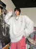 冬季韩国高级感海马毛加厚毛衣男设计感网红慵懒风毛绒绒针织衫潮