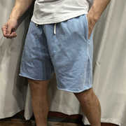美式重磅纯棉运动短裤男潮牌散边宽松休闲跑步球裤训练健身五分裤