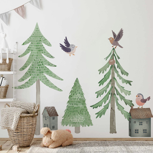 清新绿植墙贴纸自粘卧室温馨墙纸，儿童房森林，客厅墙面装饰墙壁贴画
