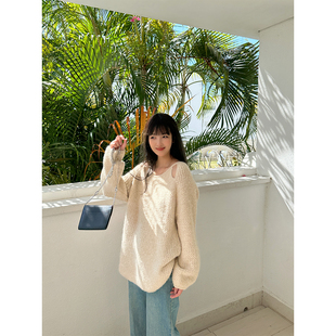 wannanke日光岛屿镂空小设计菠萝纹，马海毛套头针织衫毛衣