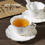 欧式骨瓷咖啡杯高档陶瓷下午花，茶杯具套装，简约金边咖啡杯碟