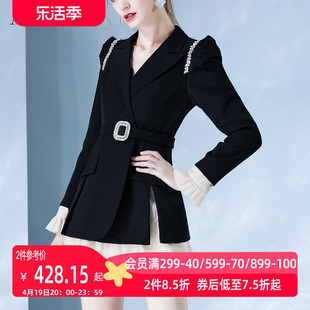 AUI黑色设计高级感西装连衣裙2024女春秋法式假两件拼接a字裙