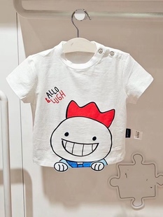 韩国童装 夏男女童宝可爱洋气圆领卡通大娃娃短袖T恤 上衣