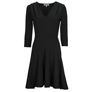 morgan女裙收腰深v领七分袖连衣裙黑色，春夏高级感气质短裙
