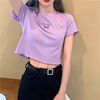 香芋紫色设计感小众短袖t恤女短款上衣配阔腿裤高腰露脐2024夏天