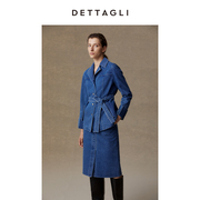 意大利设计师款DETTAGLI纯棉牛仔蓝色复古修身腰带短外套女士
