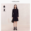 vgrass艺术拼接假两件连衣裙，冬蕾丝网纱小黑裙