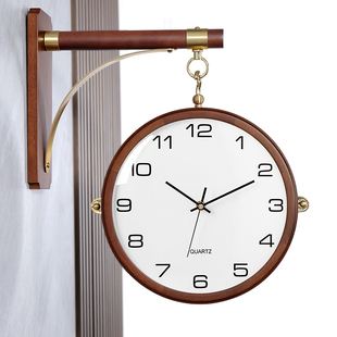欧式客厅挂钟钟表时尚简约双面时间表实木铜框双面钟时钟HDS23