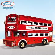 迪尔乐斯英国双层巴士木质拼装模型3d立体拼图儿童益智玩具