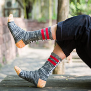 日系个性毛线长袜复古粗线男士运动中筒袜潮流秋冬款条纹高筒袜子