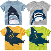 夏季儿童装6-7男童短袖t恤3宝宝纯棉半袖，4-5岁小孩上衣服鲨鱼图案
