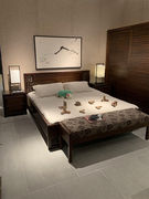 新中式实木床中式1.8米双人1.5床卧室婚床乌金木别墅酒店定制家具