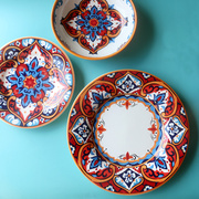 家用西班牙风情个性手绘陶瓷装菜盘子牛排西餐盘餐具彩色创意碟子