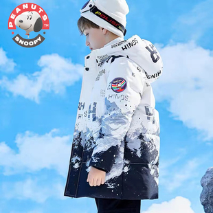 史努比童装儿童羽绒棉服，2023男童中大童连帽加厚保暖防风棉衣