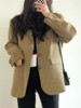 毛呢外套女冬季黄色斜纹，西装小个子宽松时尚，羊毛呢子大衣短款