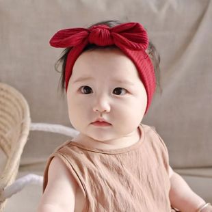 婴儿发带不勒头弹力螺纹棉女宝宝发饰百天周岁头花红色粉色发饰潮