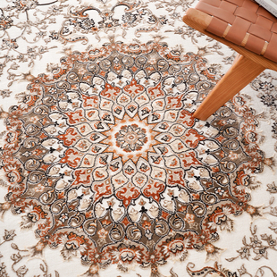 古臻曼陀罗图案地毯波西米亚，美式复古圆形地毯客厅波斯风格