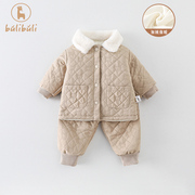 韩版婴儿衣服秋冬装套装0一2岁男宝宝初冬款加绒外套休闲裤两件套