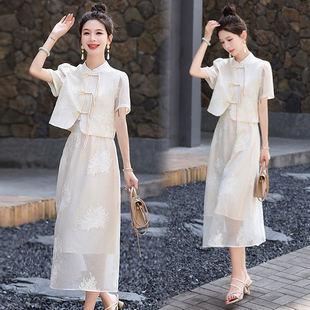 新中式gu风套装连衣裙，女装2024夏装高级感时尚气质两件套裙子