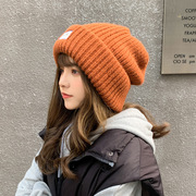 日系毛线堆堆帽子女秋冬季百搭韩版针织帽保暖护耳大头宽松帽工厂