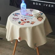 珍珠松 棉麻卡通动物生日桌布北欧餐桌布艺可爱茶几方形圆形盖布