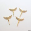 保色铜镀18k真金色圣天使，翅膀镶钻吊坠，diy耳饰耳钉项链材料