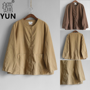 YUN韫2023秋季女装圆领长袖单排扣短款风衣外套 纯色休闲2996