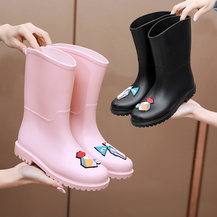 韩国时尚中筒学生雨靴，春夏雨鞋女士，纯色水鞋可爱防滑胶鞋套鞋