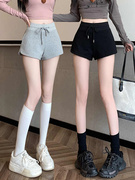 运动短裤女2024夏季高腰小个子黑色开叉外穿a字休闲热裤