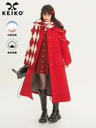 夹棉韩系红色毛，呢大衣中长款冬季圣诞，新年战袍加厚夹棉外套