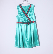 外贸出口原单绿色，短袖雪纺长款女裙，2024夏装连衣裙01