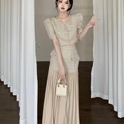 小香风高端名媛气质女神范连衣裙套装女夏季轻奢高级感时尚两件套
