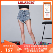 设计师潮牌LALABOBO夏刺绣牛仔短裤女L21B-WXZD22