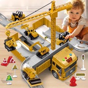 儿童货柜车集装箱吊车大型卡车，合金挖掘机汽车工程车玩具套装男孩
