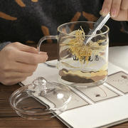 明尚德玻璃杯复古带盖杯子，创意办公室家用喝茶水杯
