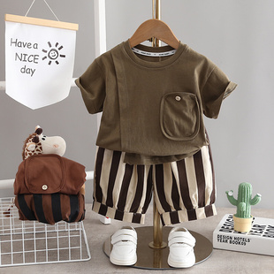 婴儿衣服夏季韩版洋气纯棉短袖，两件套7八9十个月男女宝宝潮流夏装