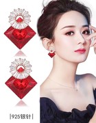 高级感名媛轻奢气质红色水晶，耳环925纯银针高端大牌时尚奢华耳饰