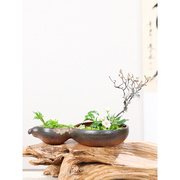 葫芦型插花花器禅意，陶瓷中式插花器皿，日式花道复古仿古花盆茶洗