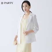 JJparty版型超正 春夏薄款条纹七分袖一颗扣西装外套