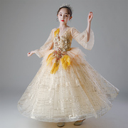 儿童礼服公主裙冬季长袖款主持人钢琴演奏走秀花童婚礼小女孩礼服