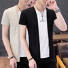 男士短袖t恤2024韩版潮流假两件套发型师，半袖个性男装上衣服