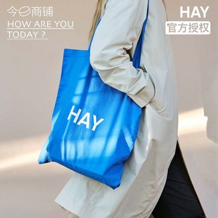 今日商铺授权HAY Blue Tote蓝色布包 购物袋水洗字母手提袋