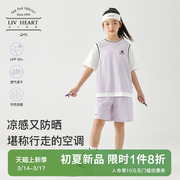 日本livheart女童防晒短袖t恤短裤，套装儿童运动速干两件套女大童