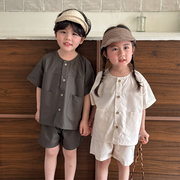 儿童夏季套装男童装纯棉宽松宝宝，2024女童休闲短袖短裤两件套