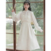 设计感小众新中式国风连衣裙2023秋季温柔风甜美淑女气质套装
